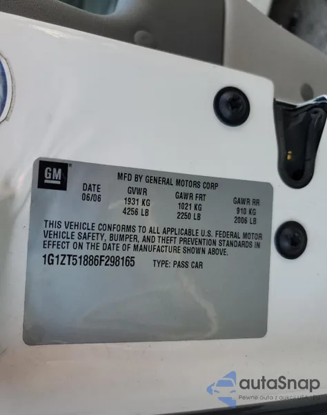 2006 Chevrolet Malibu Lt из США, поврежденный, VIN 1G1ZT51886F298165